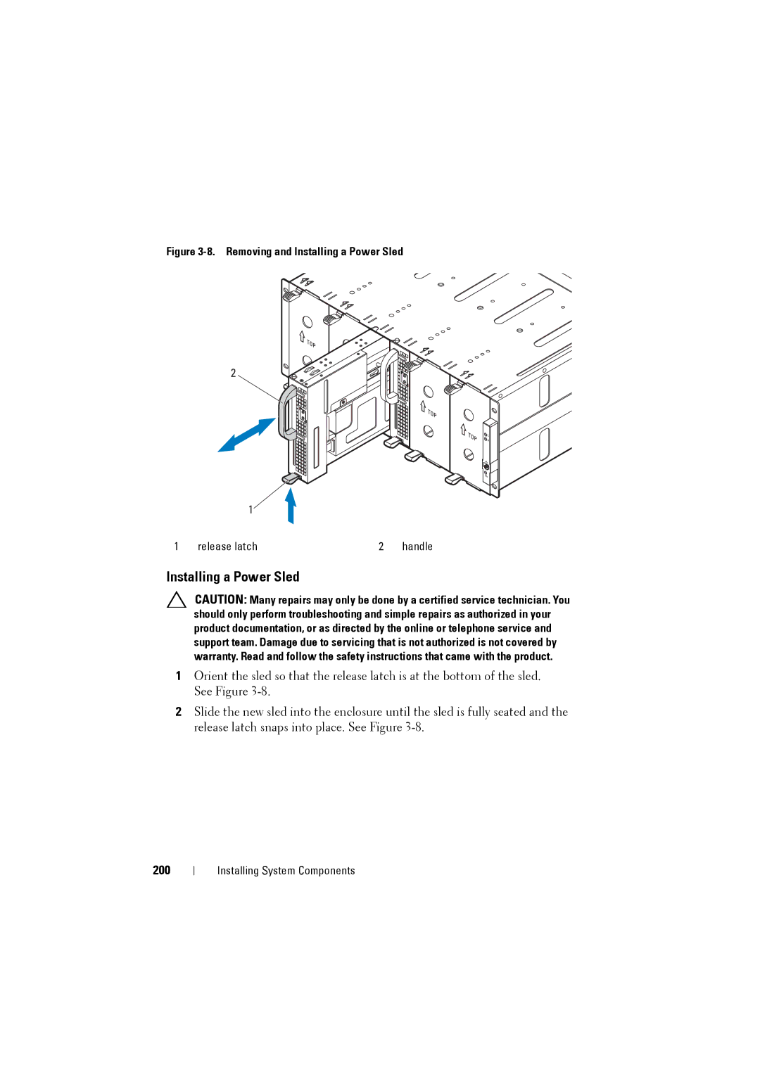 Dell C8000 owner manual Installing a Power Sled, 200 