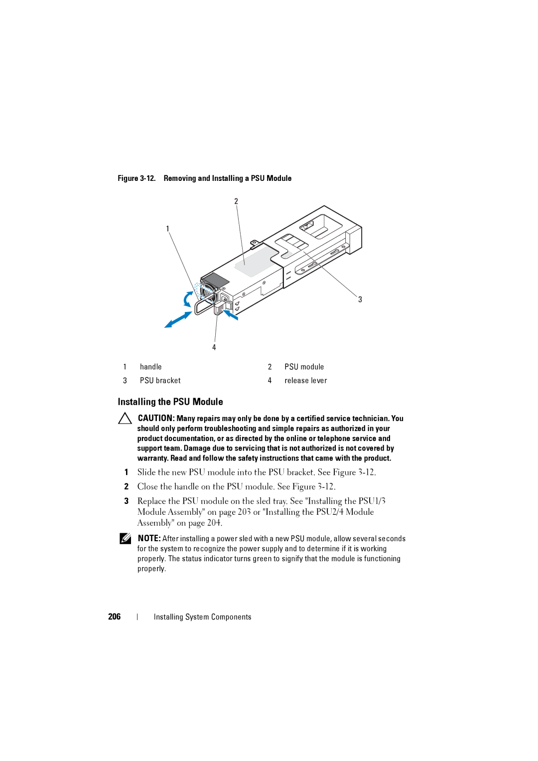 Dell C8000 owner manual Installing the PSU Module, 206 