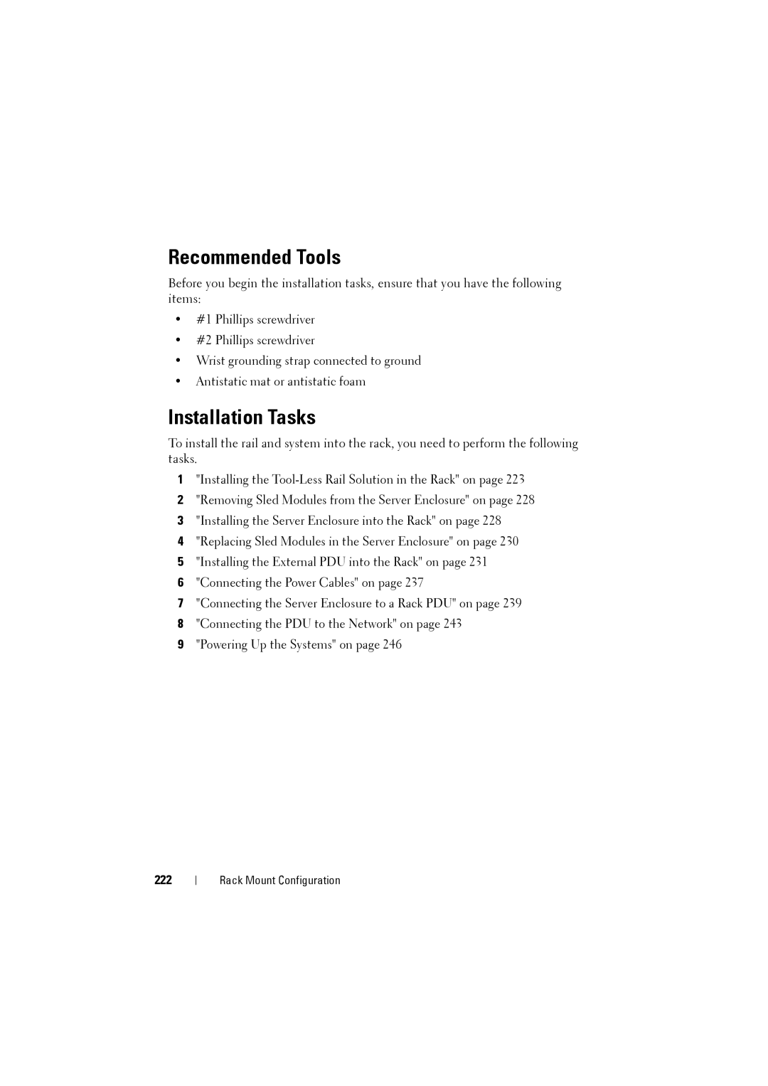 Dell C8000 owner manual Installation Tasks, 222 