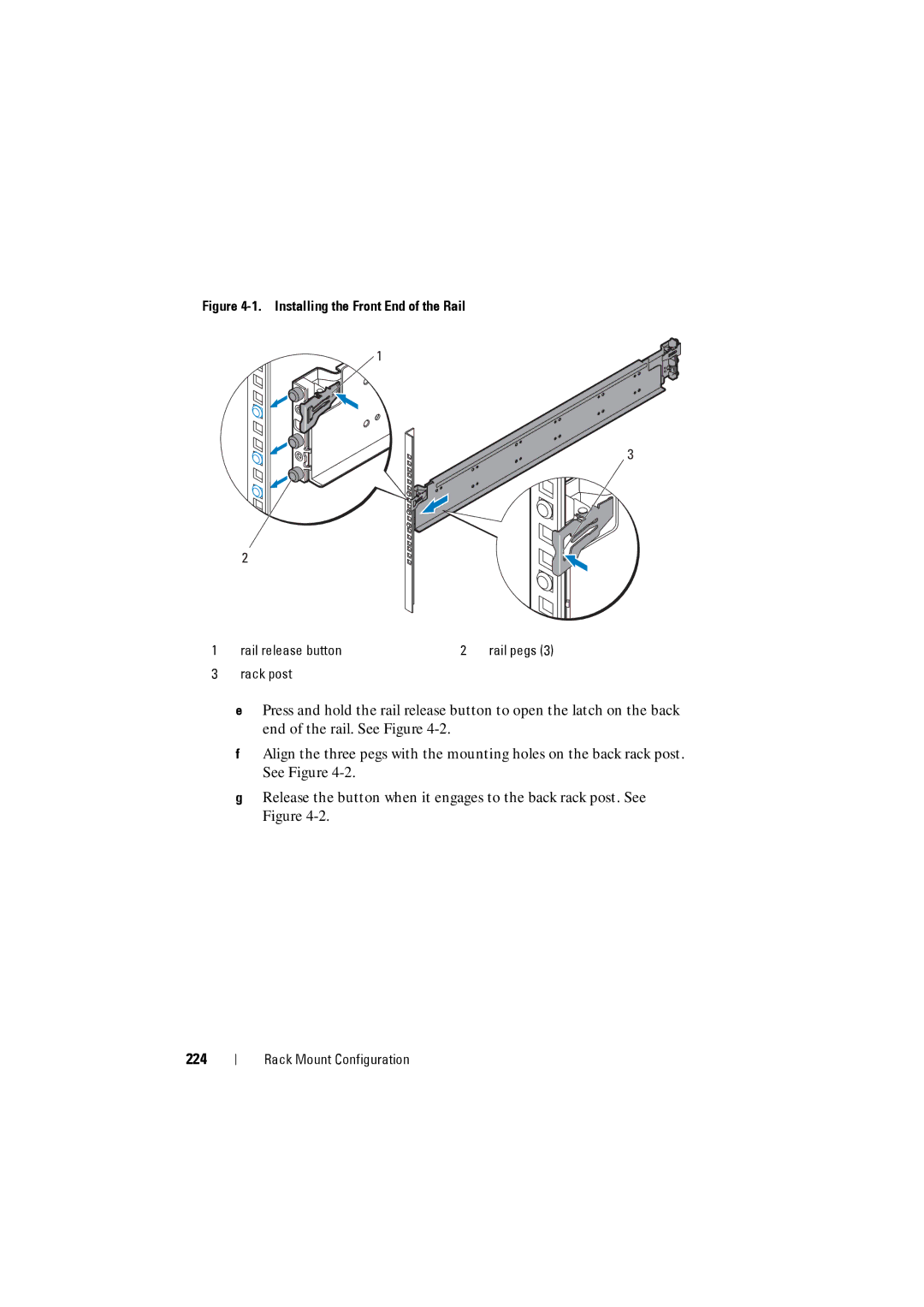 Dell C8000 owner manual 224, Installing the Front End of the Rail 