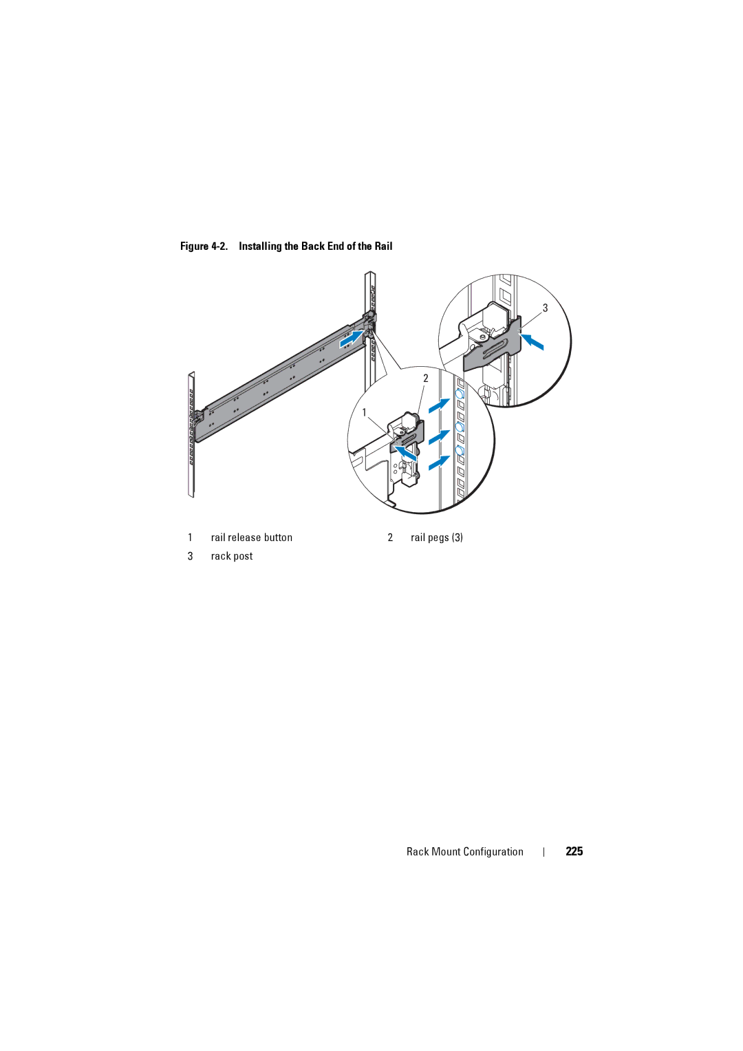 Dell C8000 owner manual 225, Installing the Back End of the Rail 