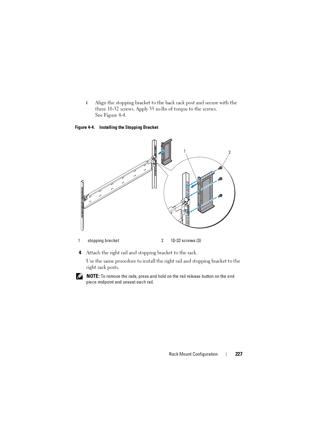 Dell C8000 owner manual 227, Installing the Stopping Bracket 