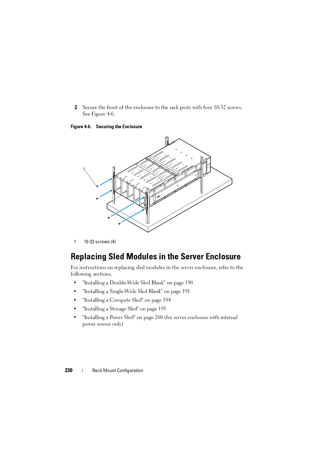 Dell C8000 owner manual Replacing Sled Modules in the Server Enclosure, 230 