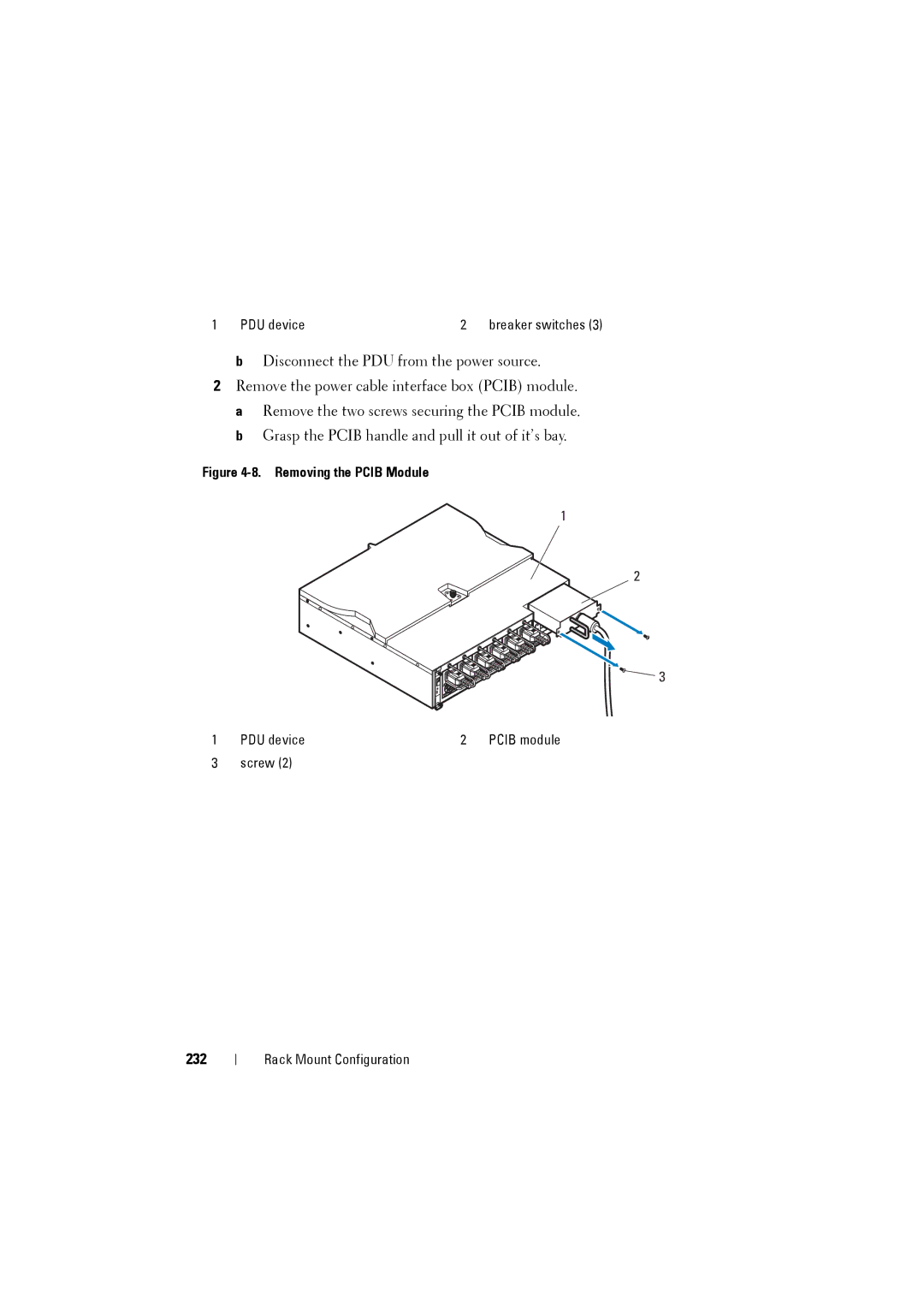 Dell C8000 owner manual 232, Removing the Pcib Module 