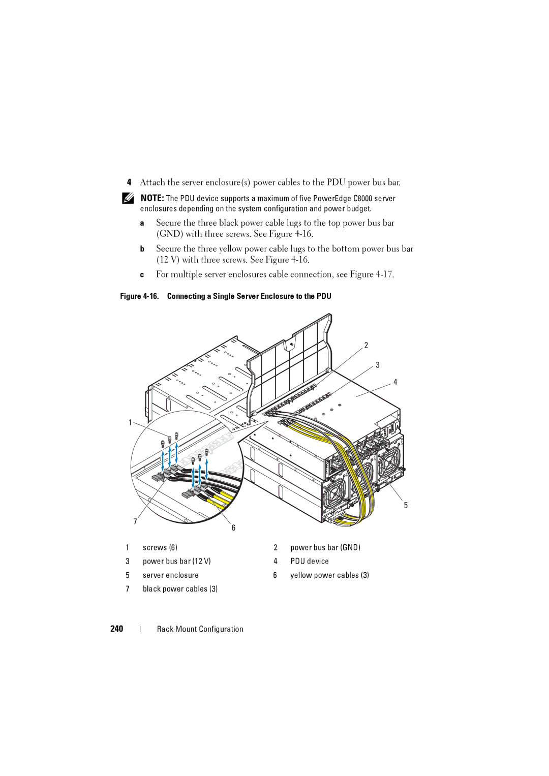 Dell C8000 owner manual 240, Connecting a Single Server Enclosure to the PDU 