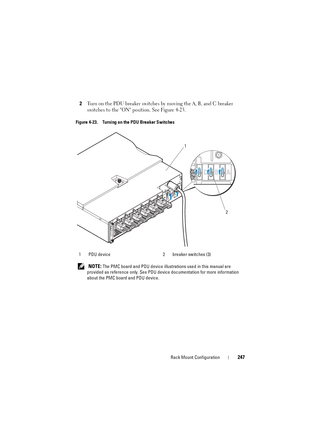 Dell C8000 owner manual 247, Turning on the PDU Breaker Switches 