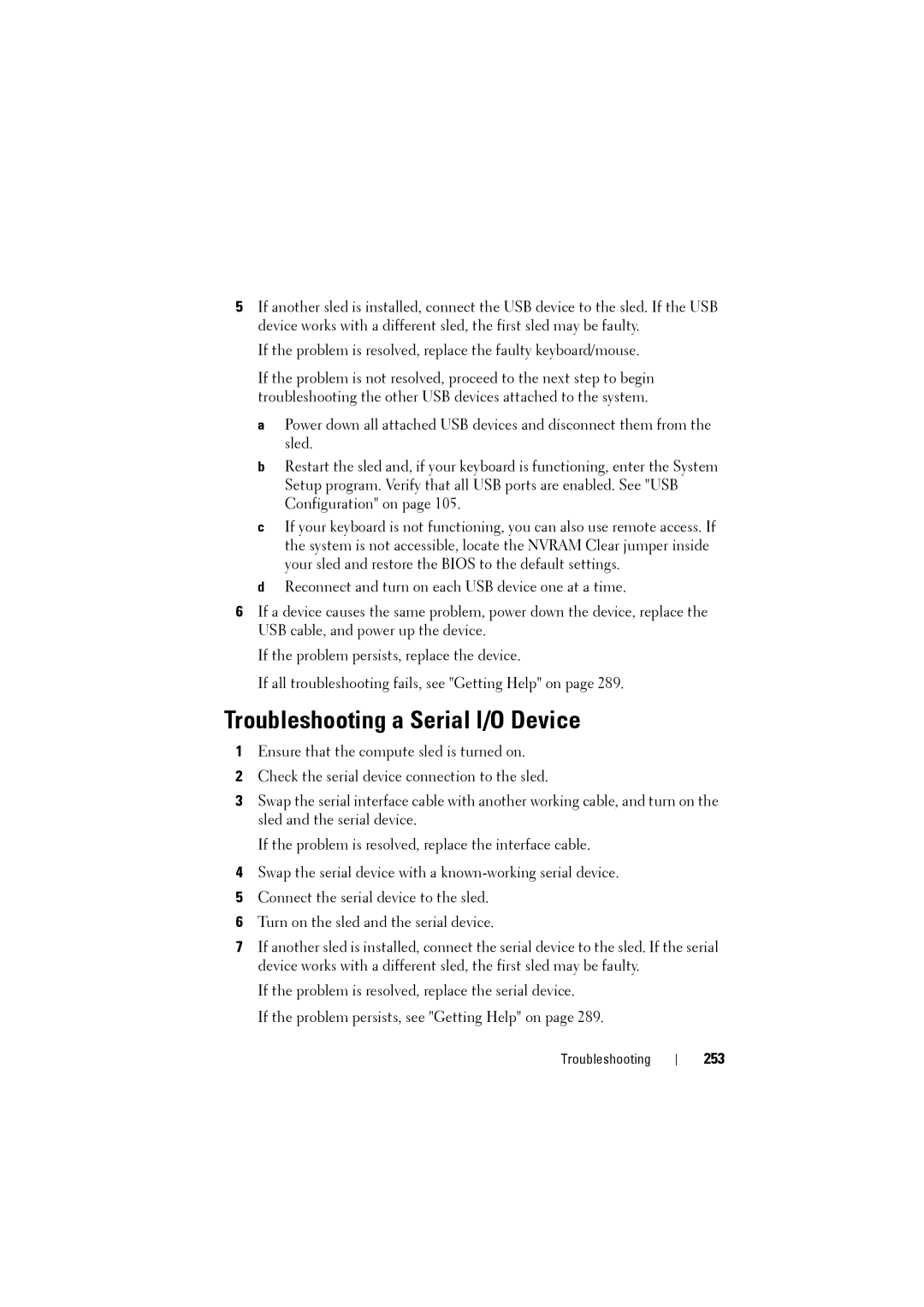 Dell C8000 owner manual Troubleshooting a Serial I/O Device, 253 