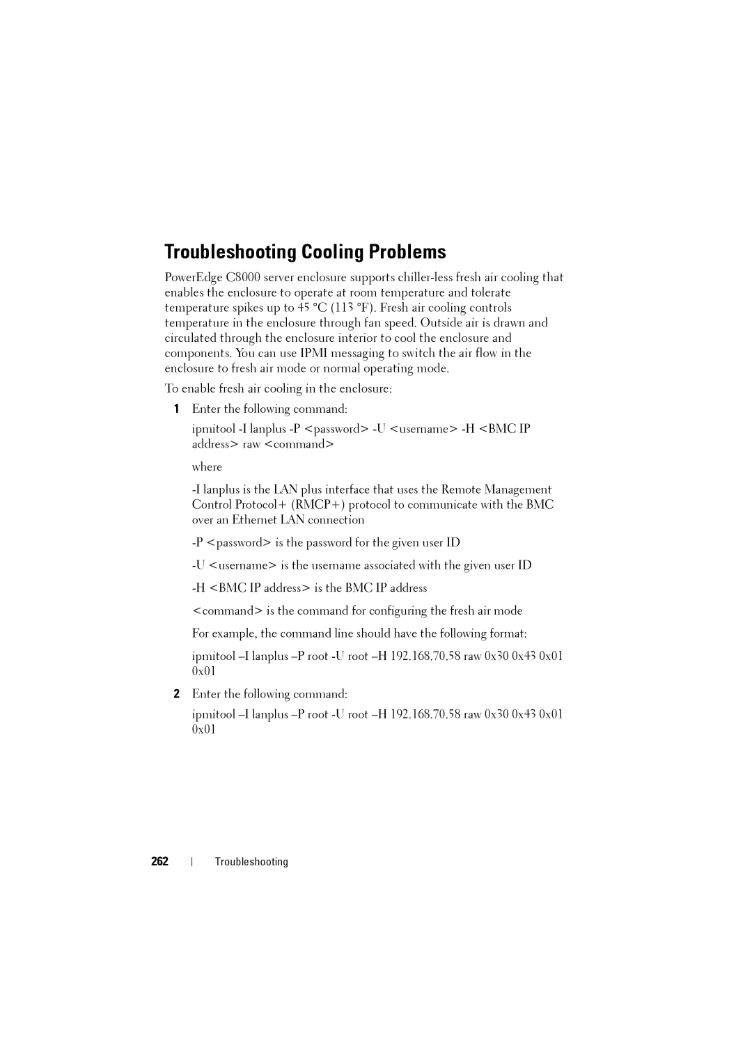 Dell C8000 owner manual Troubleshooting Cooling Problems, 262 