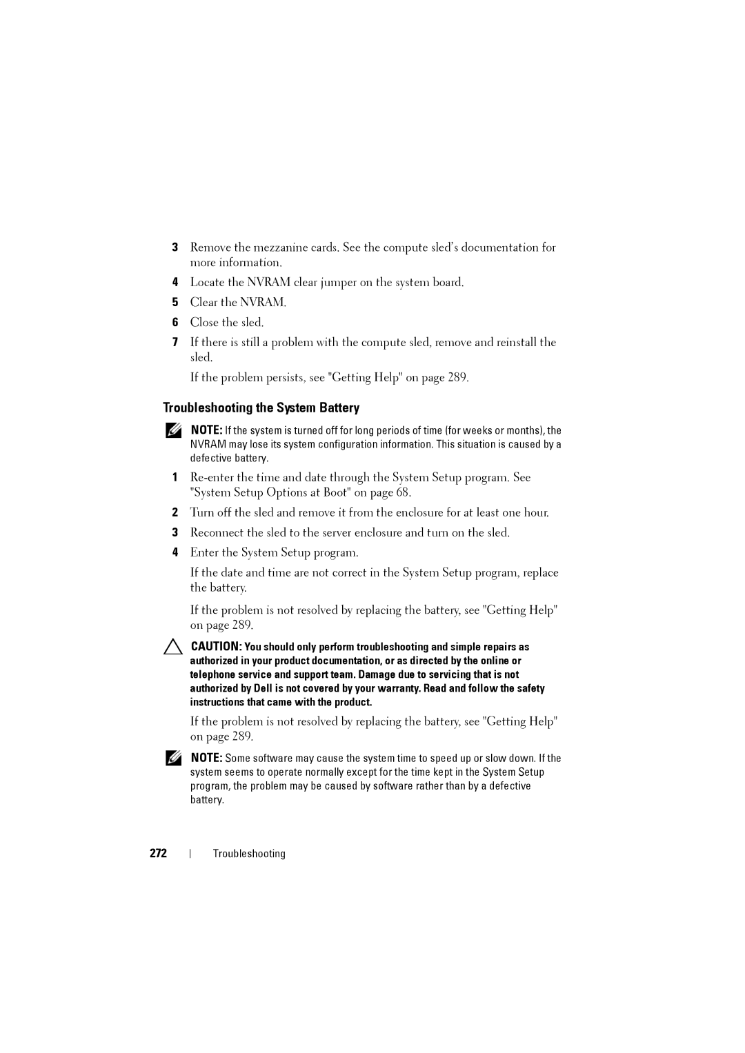 Dell C8000 owner manual Troubleshooting the System Battery, 272 