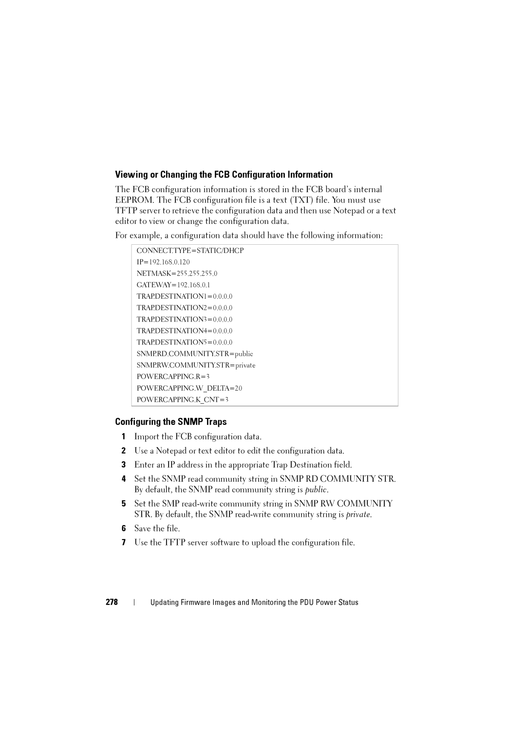 Dell C8000 owner manual Viewing or Changing the FCB Configuration Information, Configuring the Snmp Traps, 278 