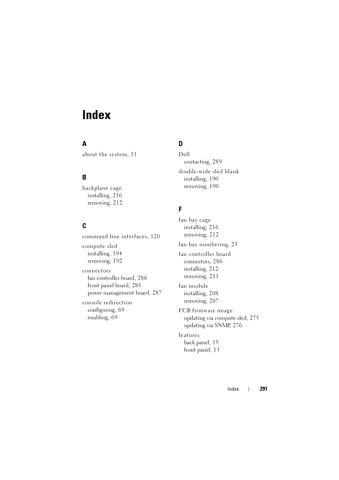 Dell C8000 owner manual Index, 291 