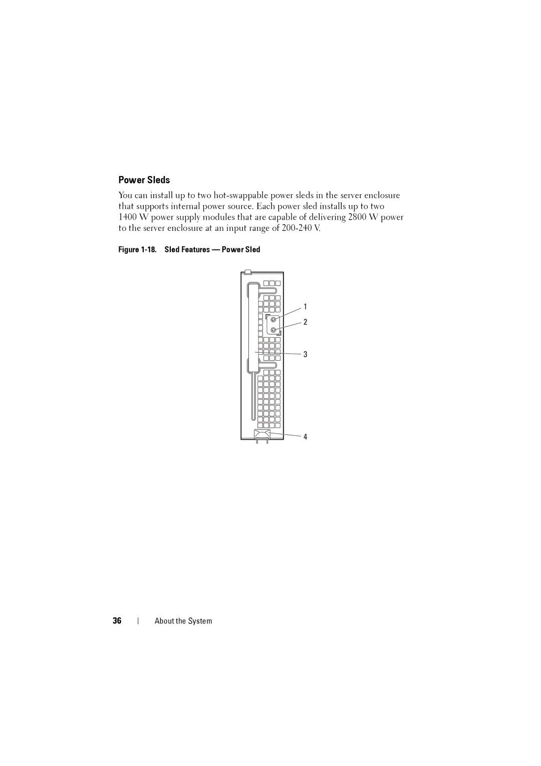 Dell C8000 owner manual Power Sleds, Sled Features Power Sled 