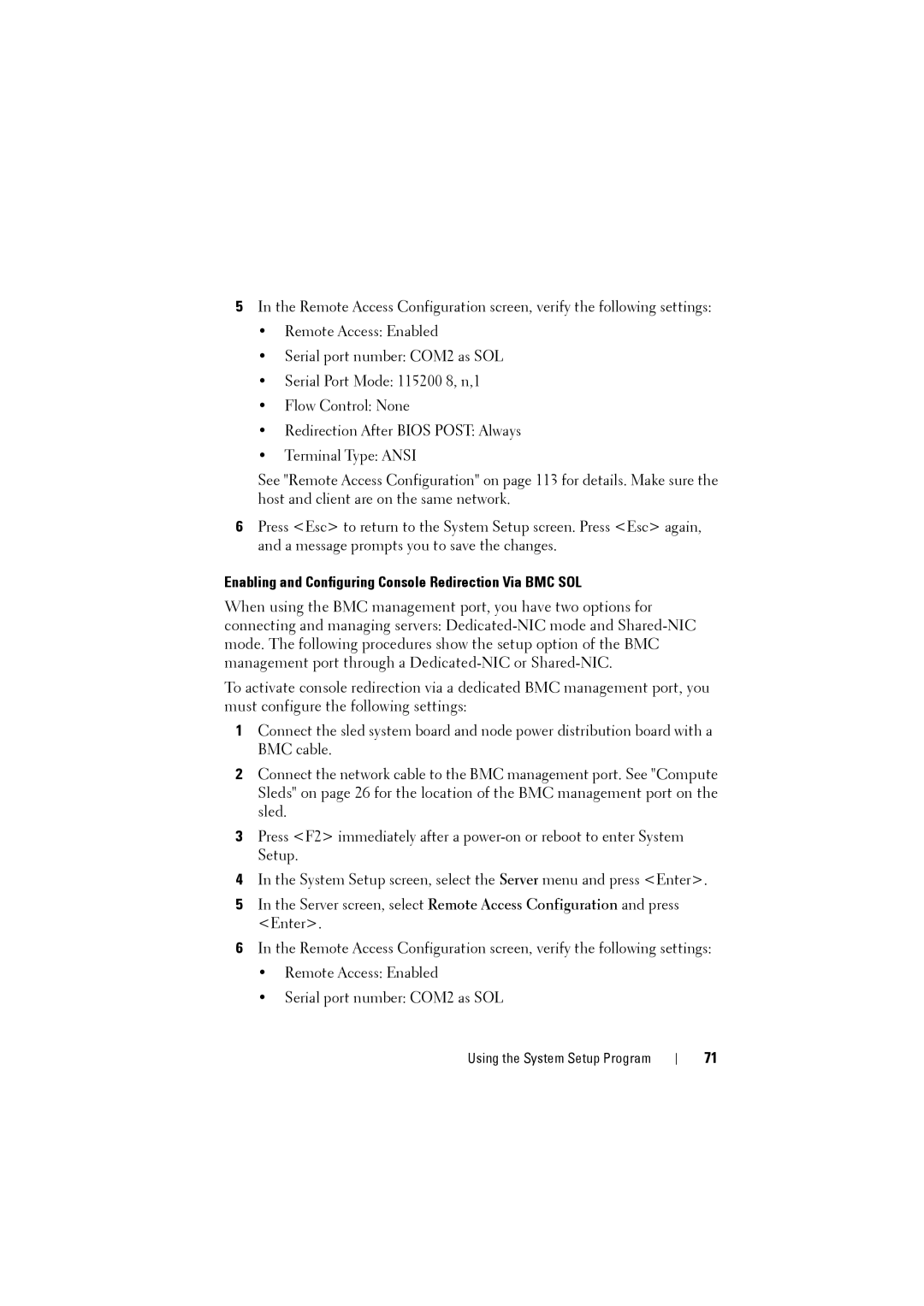 Dell C8000 owner manual Enabling and Configuring Console Redirection Via BMC SOL 