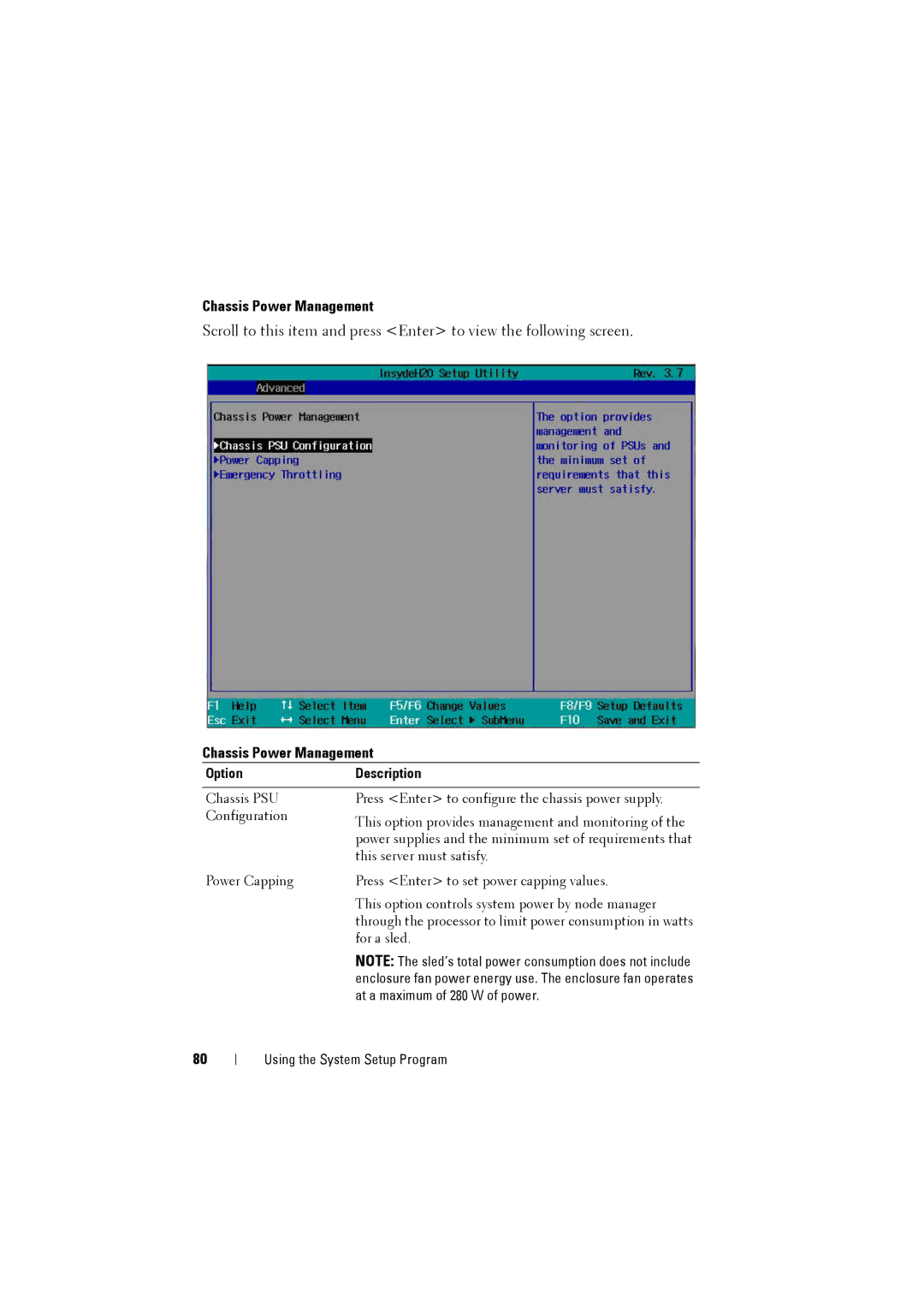 Dell C8000 owner manual Chassis Power Management, OptionDescription 