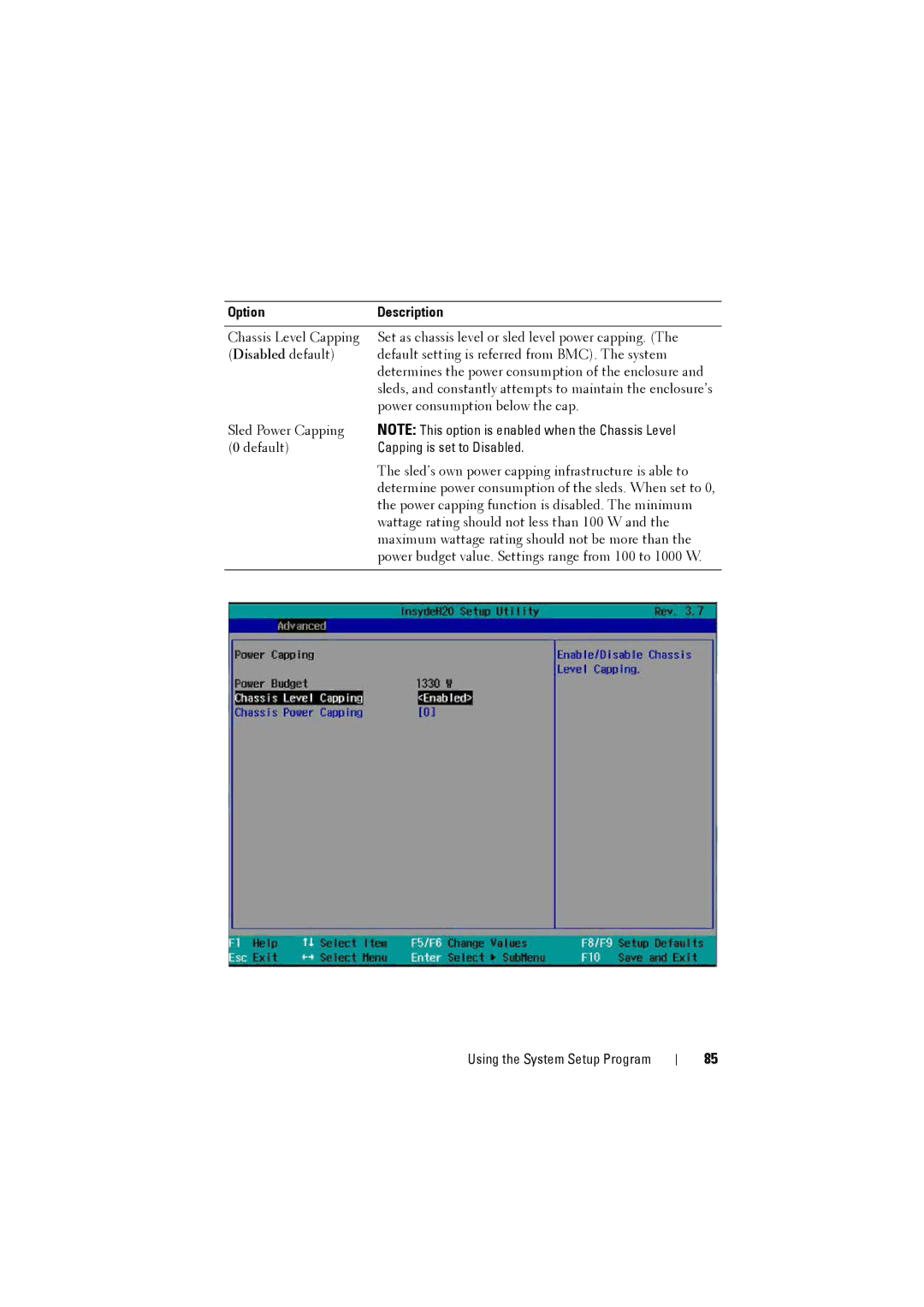 Dell C8000 owner manual Capping is set to Disabled 