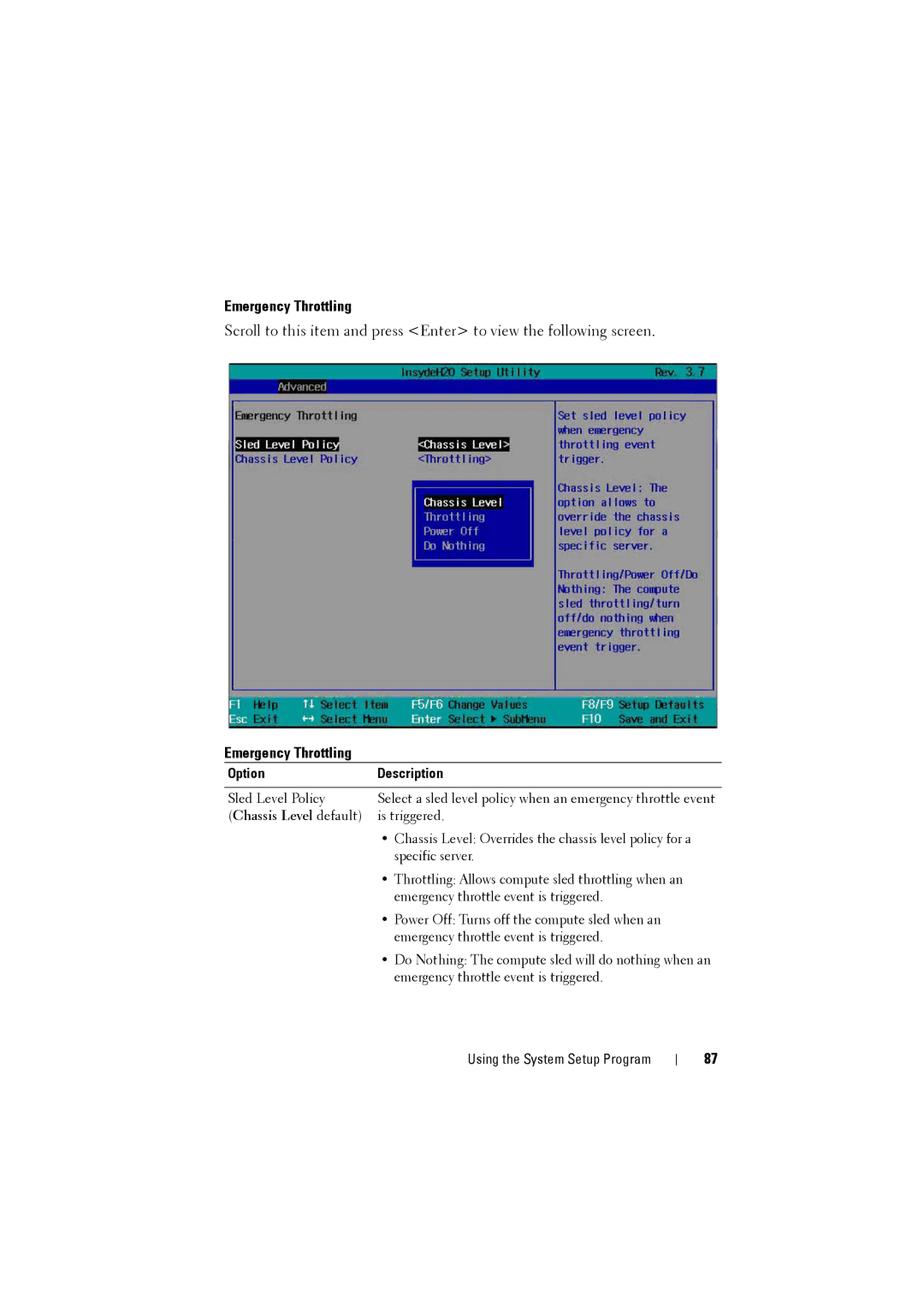 Dell C8000 owner manual Emergency Throttling, Chassis Level default 