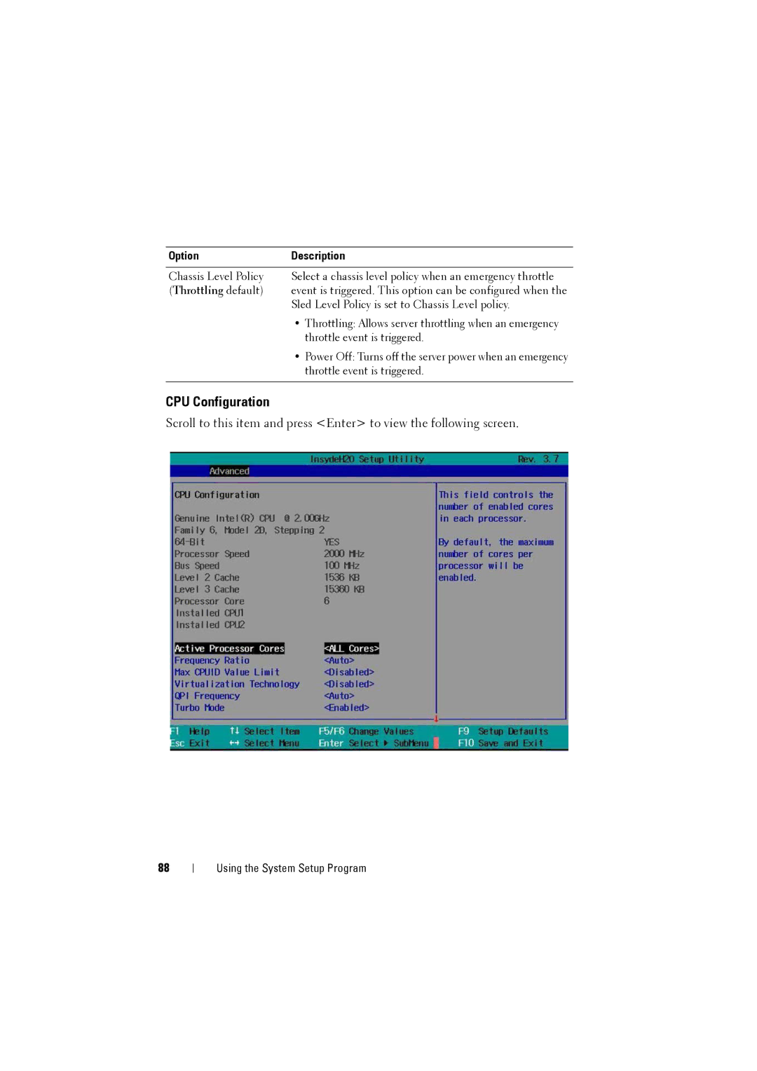 Dell C8000 owner manual CPU Configuration, Throttling default 