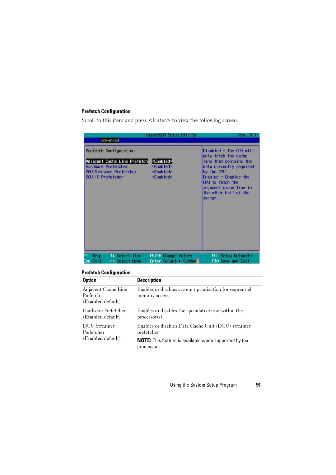 Dell C8000 owner manual Prefetch Configuration 