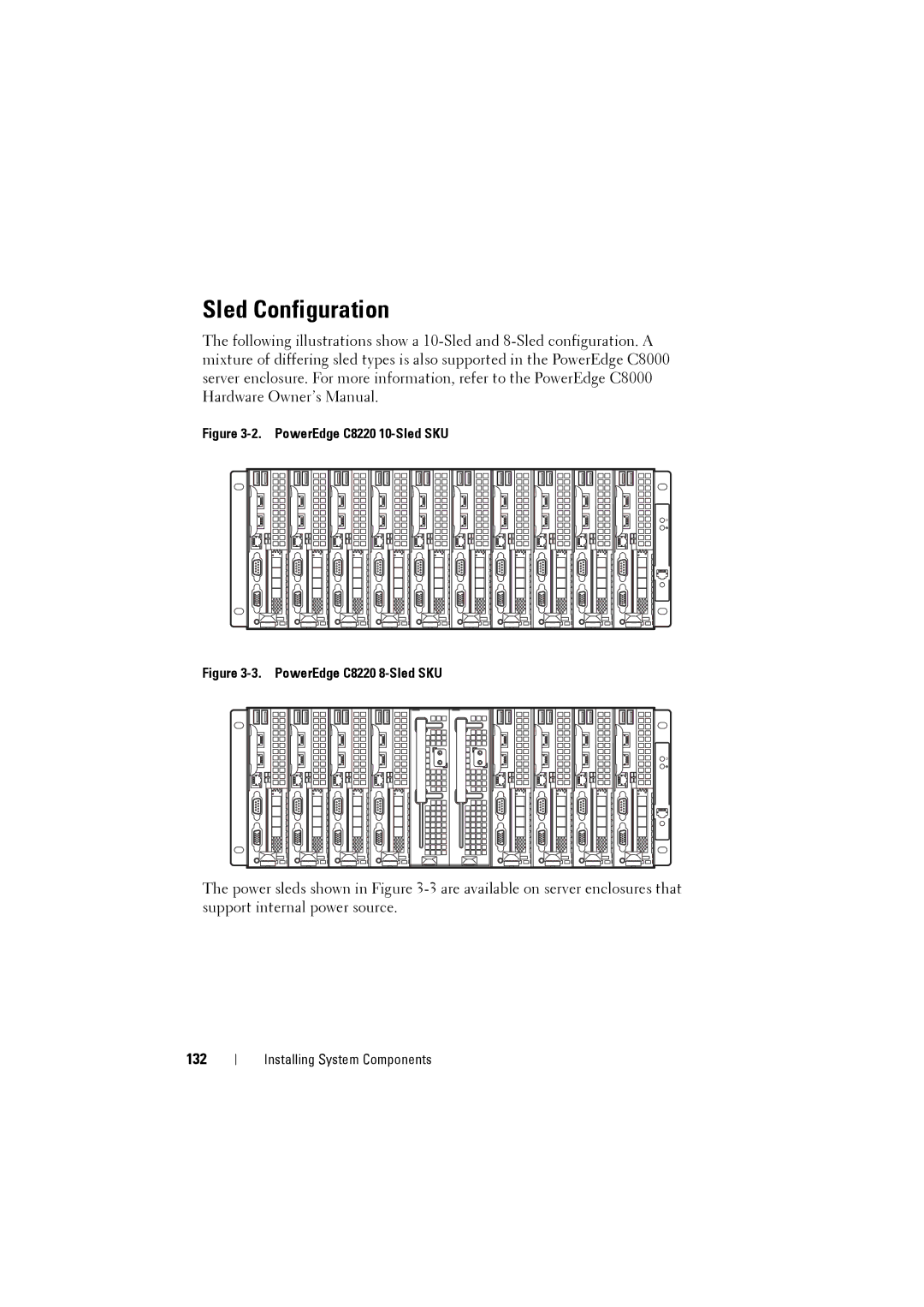 Dell C8220 owner manual Sled Configuration, 132 