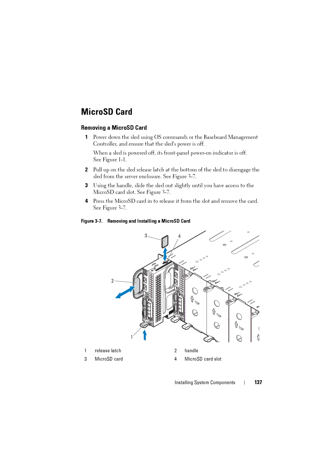 Dell C8220 owner manual Removing a MicroSD Card, 137 