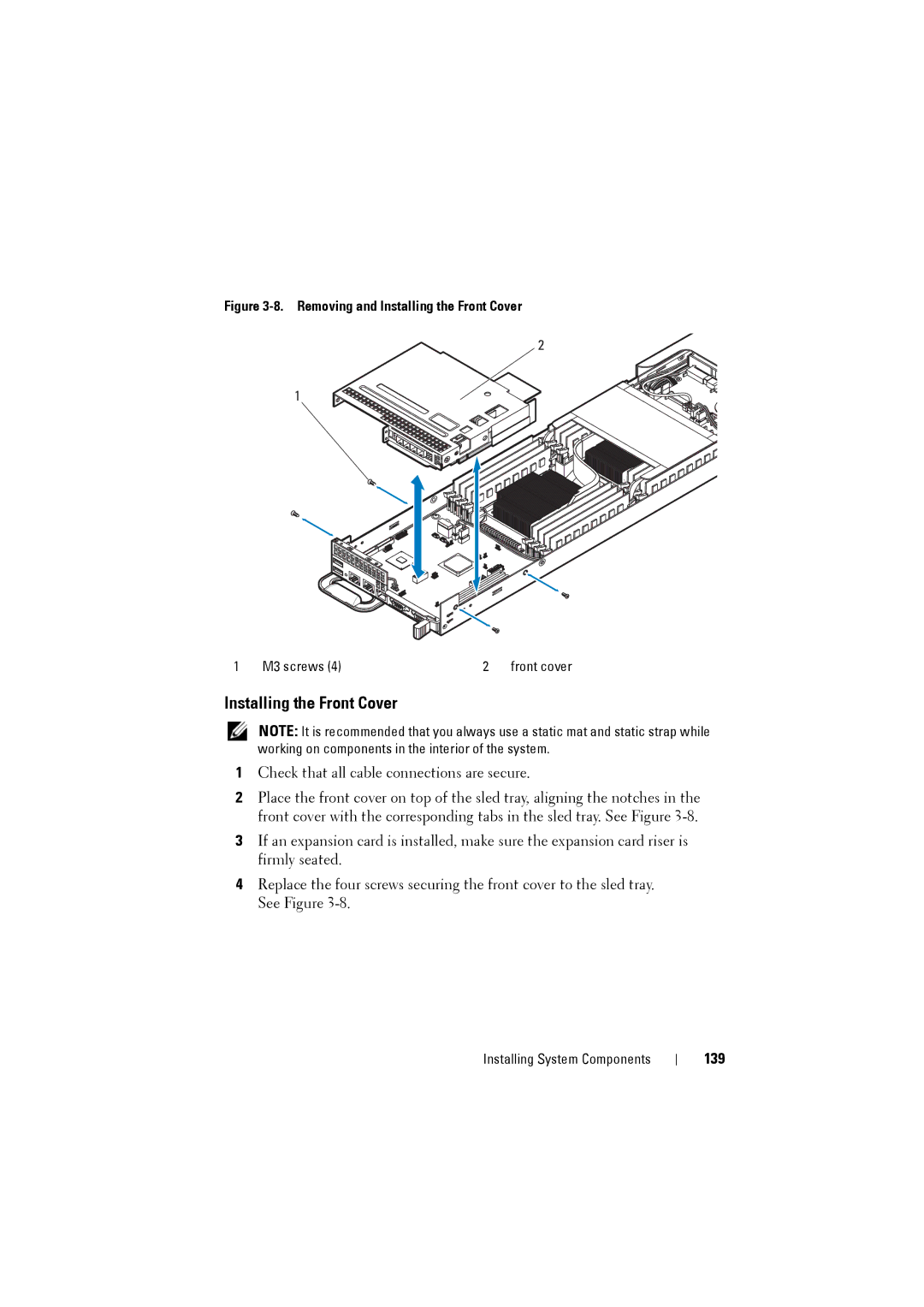 Dell C8220 owner manual Installing the Front Cover, 139 