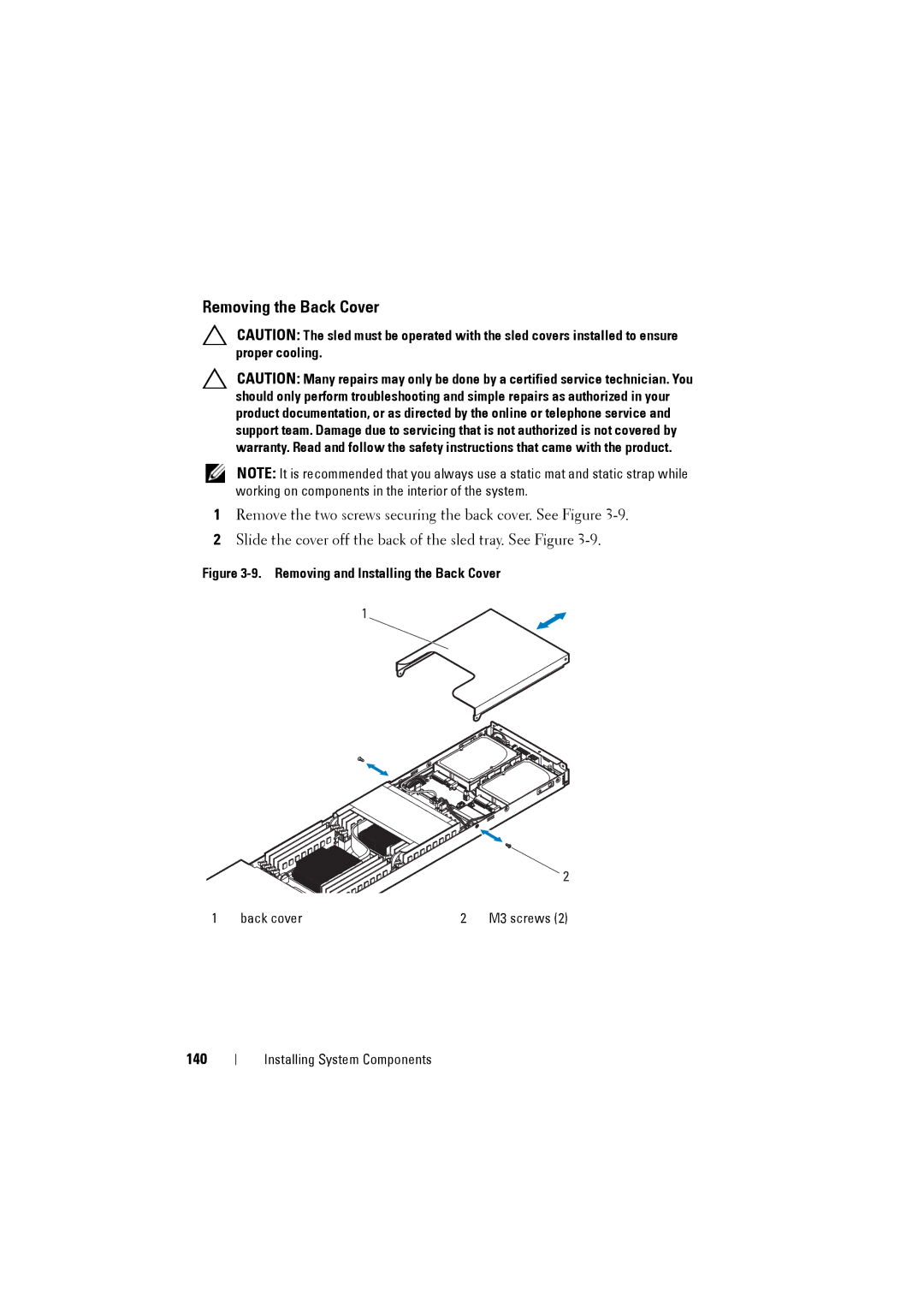 Dell C8220 owner manual Removing the Back Cover, 140 