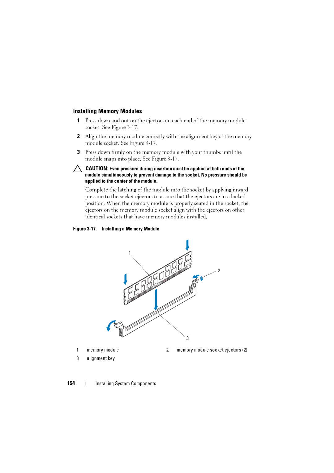 Dell C8220 owner manual Installing Memory Modules, 154 