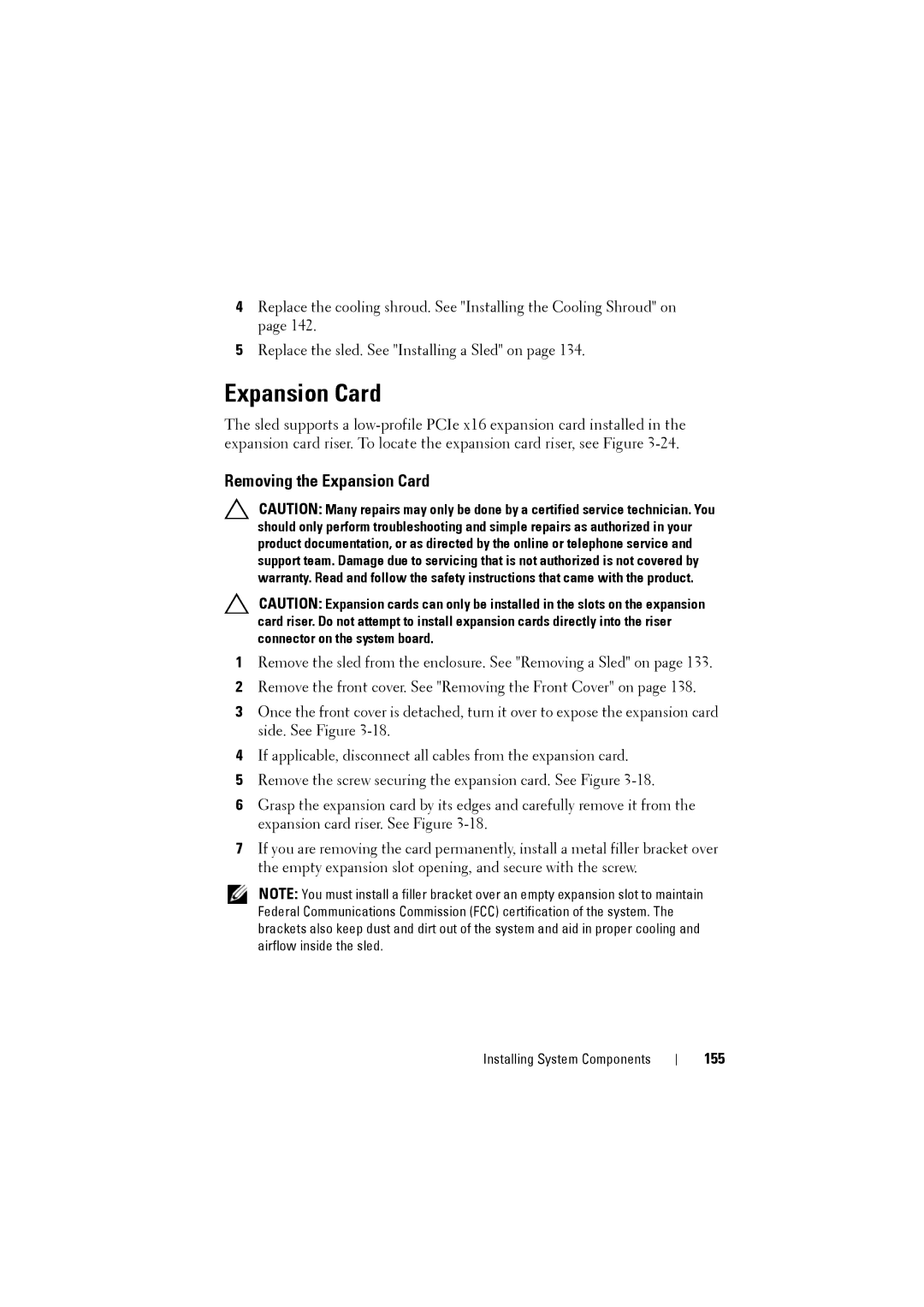 Dell C8220 owner manual Removing the Expansion Card, 155 