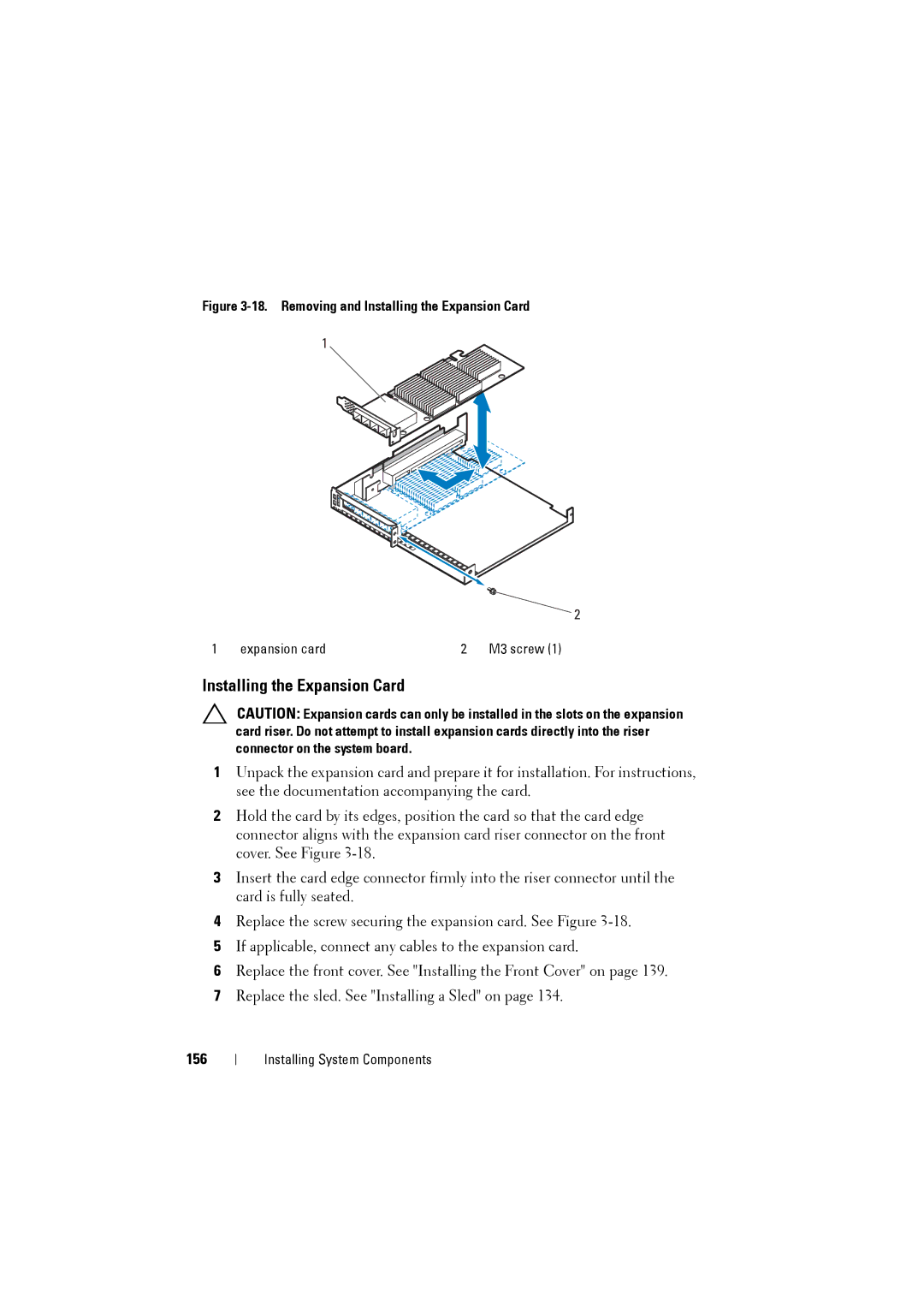 Dell C8220 owner manual Installing the Expansion Card, 156 