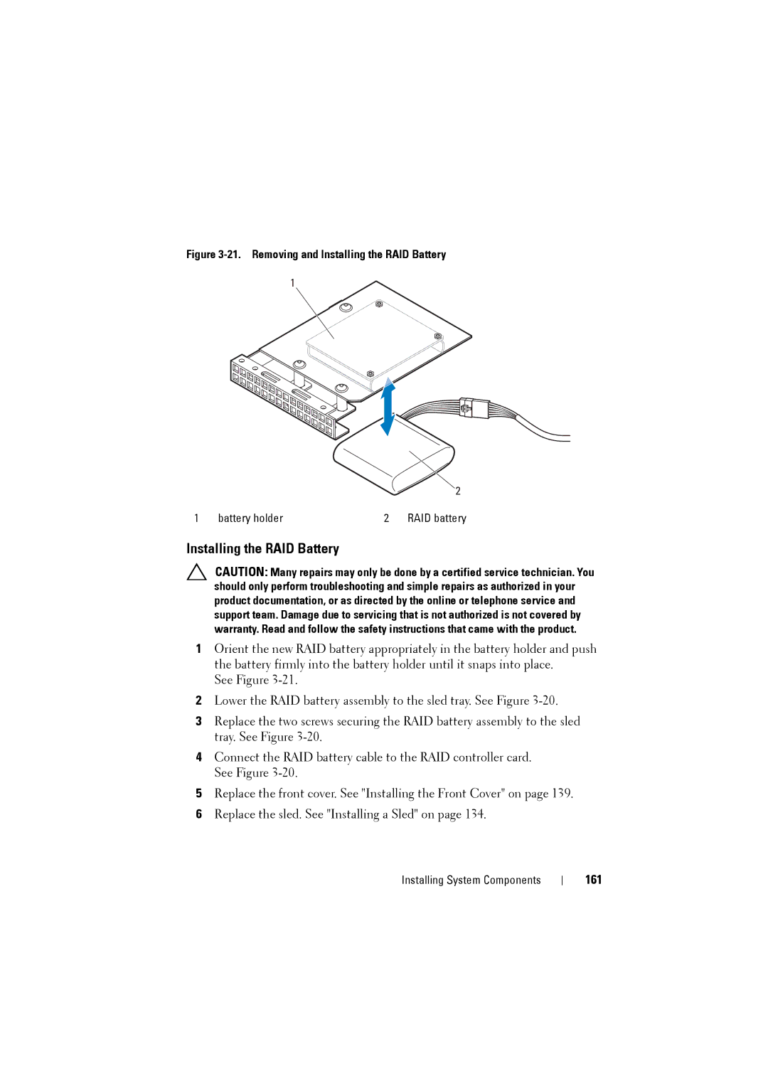 Dell C8220 owner manual Installing the RAID Battery, 161 