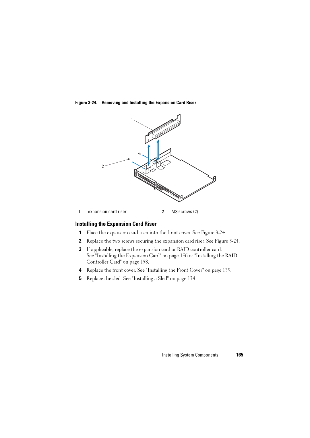 Dell C8220 owner manual Installing the Expansion Card Riser, 165 