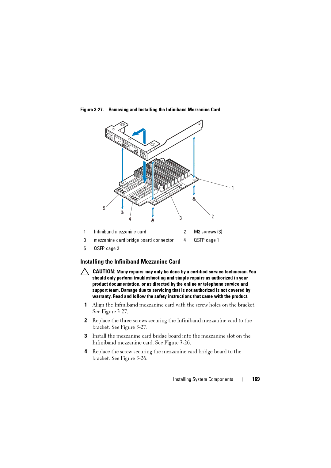 Dell C8220 owner manual Installing the Infiniband Mezzanine Card, 169 