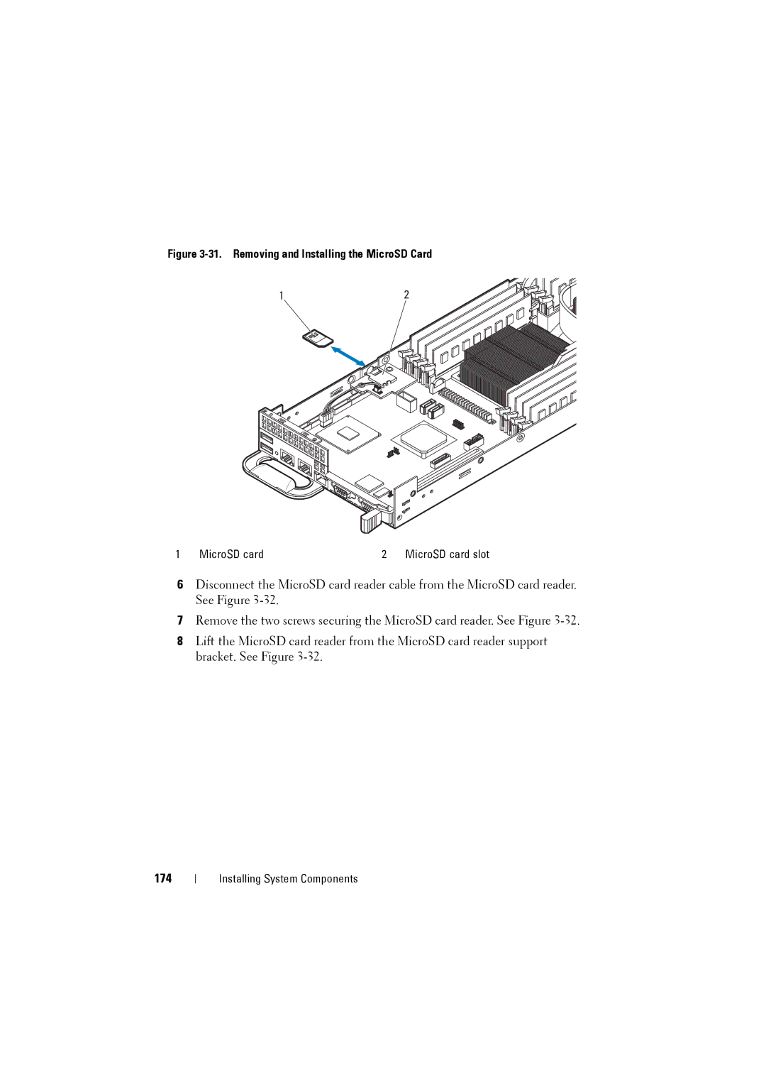 Dell C8220 owner manual 174, Removing and Installing the MicroSD Card 