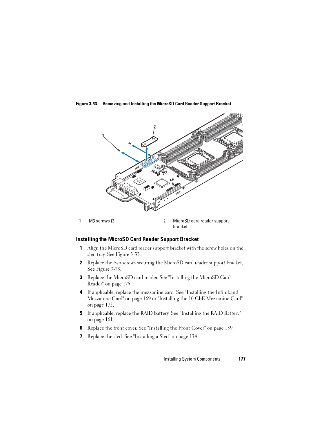 Dell C8220 owner manual Installing the MicroSD Card Reader Support Bracket, 177 