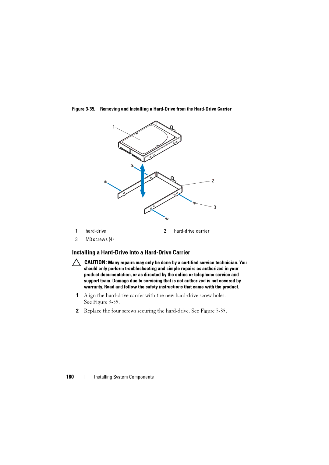 Dell C8220 owner manual Installing a Hard-Drive Into a Hard-Drive Carrier, 180 