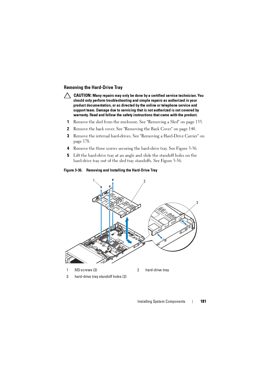 Dell C8220 owner manual Removing the Hard-Drive Tray, 181 