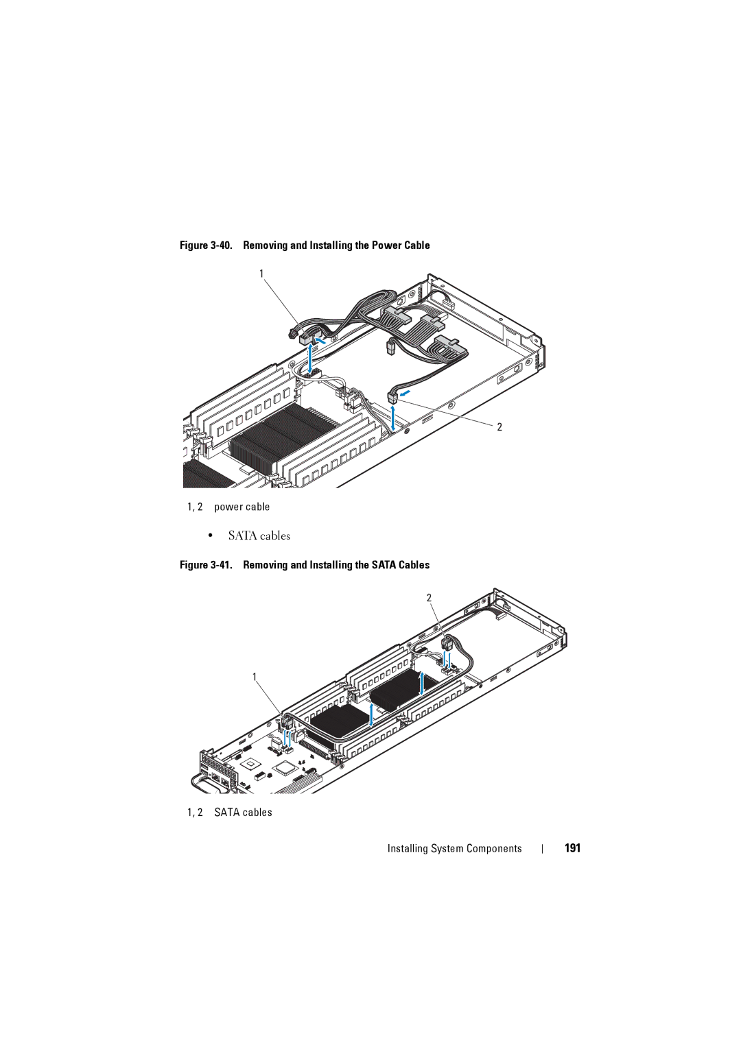 Dell C8220 owner manual Removing and Installing the Power Cable, Removing and Installing the Sata Cables 