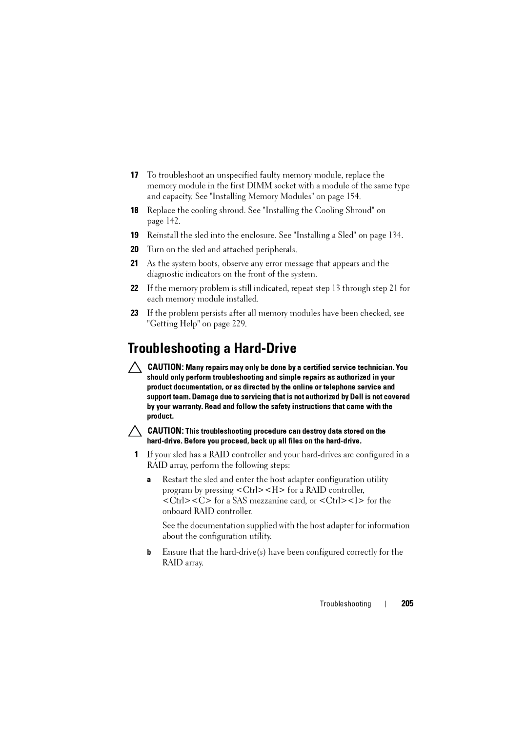 Dell C8220 owner manual Troubleshooting a Hard-Drive, 205 