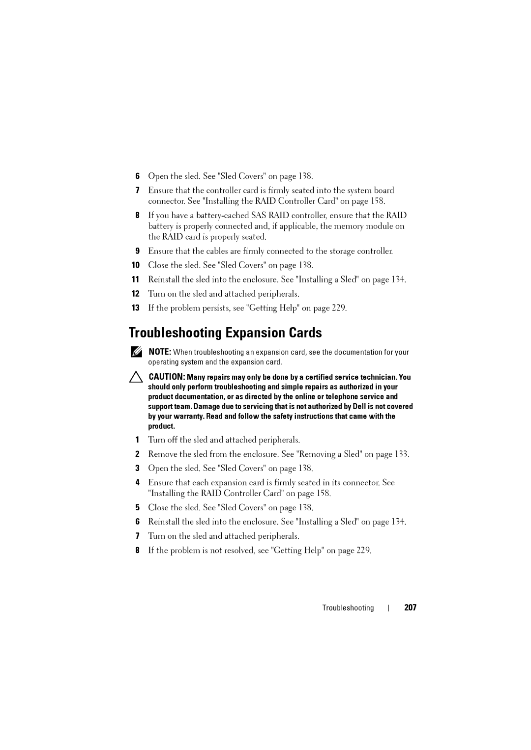 Dell C8220 owner manual Troubleshooting Expansion Cards, 207 