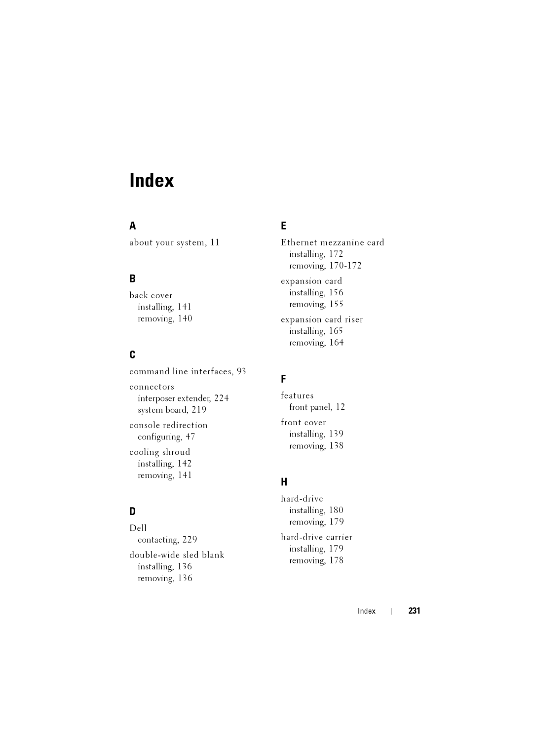 Dell C8220 owner manual Index, 231 