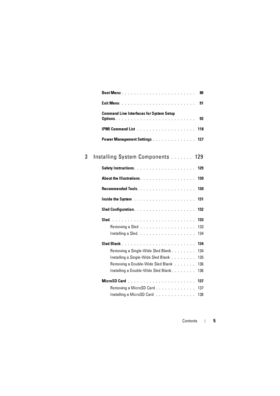 Dell C8220 owner manual Command Line Interfaces for System Setup, 118, 127, 129, 130, 131, 132, 133, 134, 137 