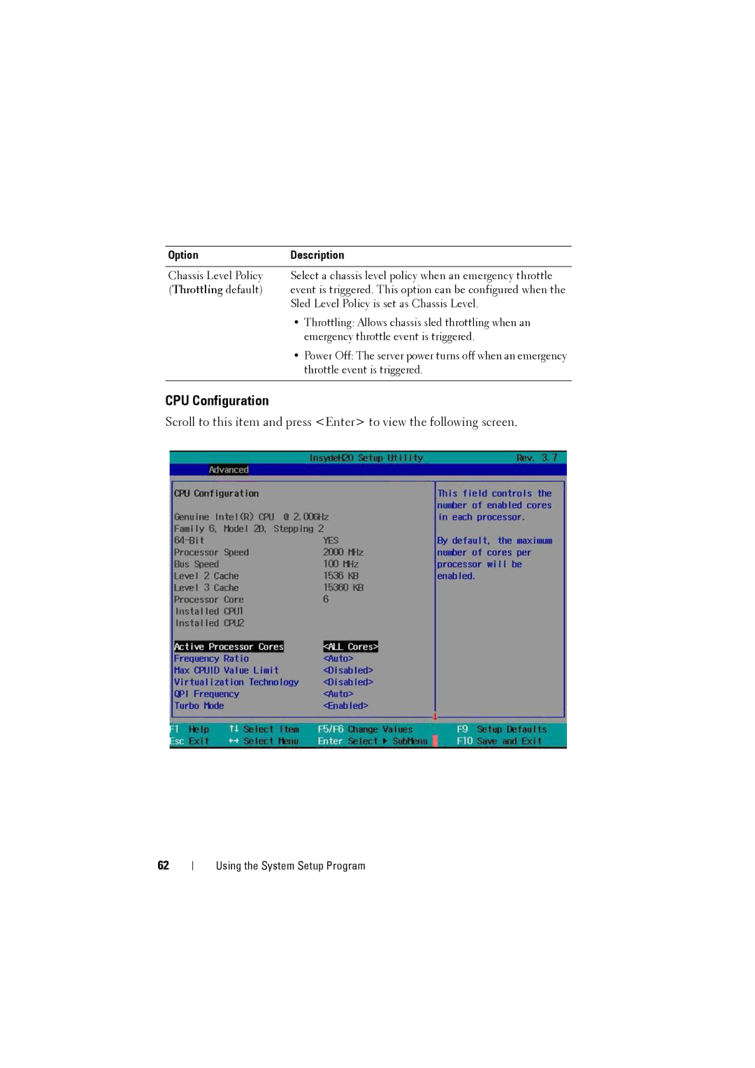 Dell C8220 owner manual CPU Configuration, Throttling default 