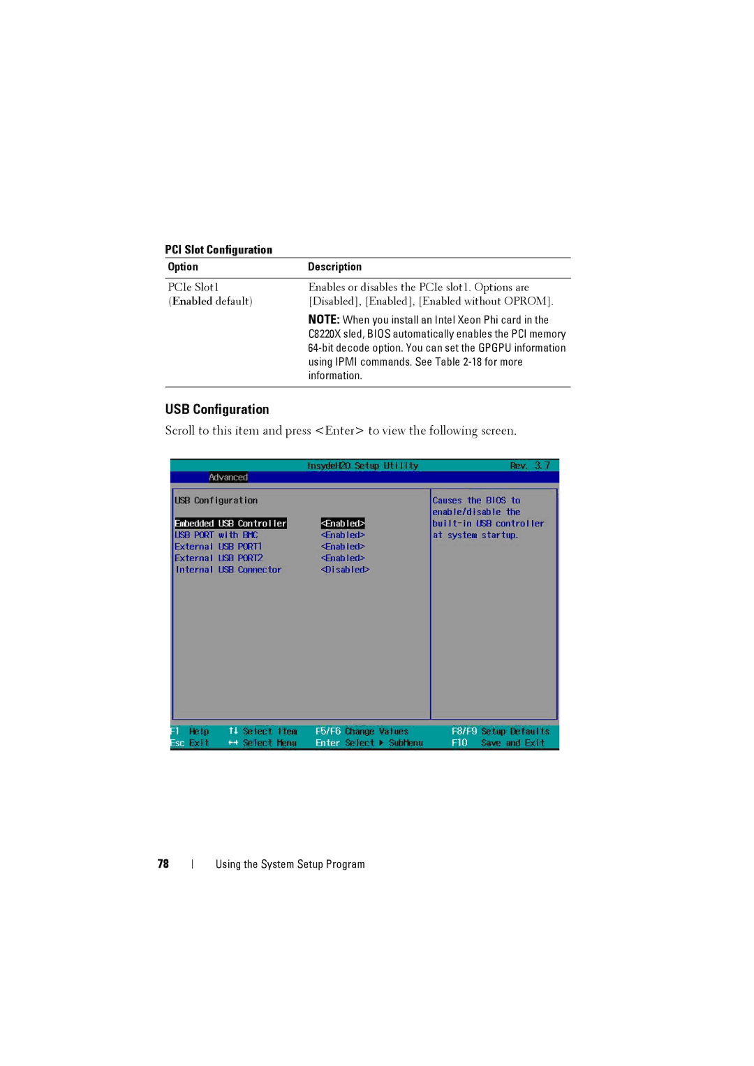 Dell C8220 owner manual USB Configuration 