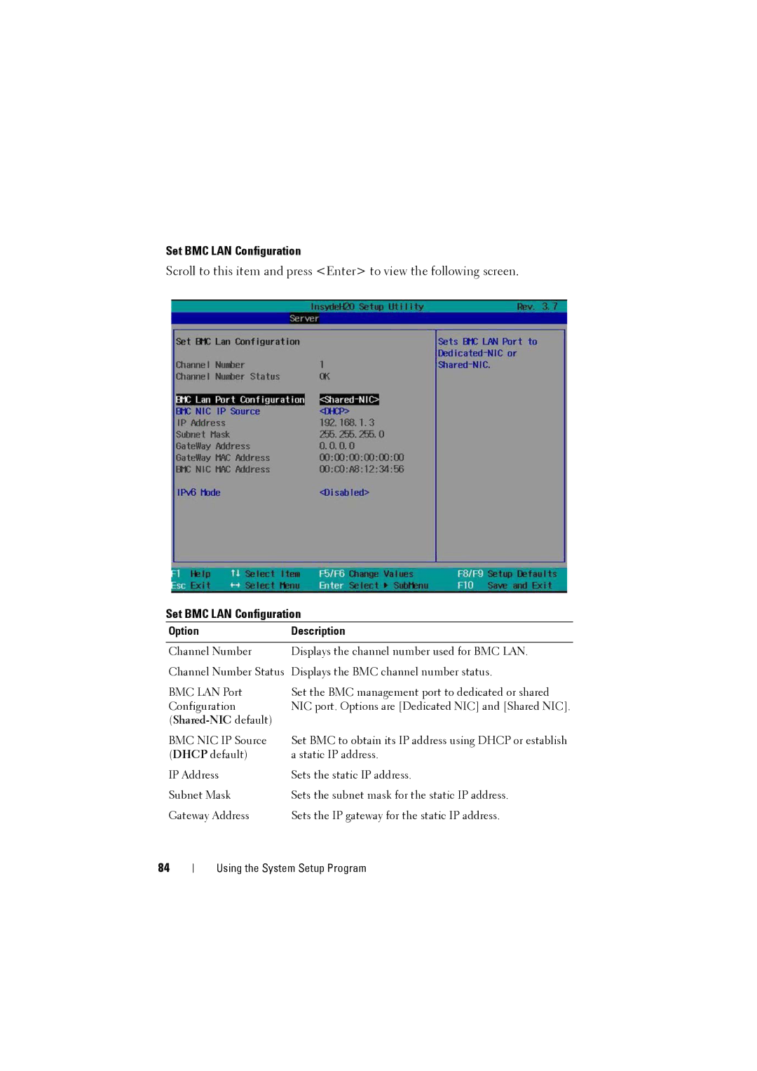 Dell C8220 owner manual Set BMC LAN Configuration, Shared-NIC default 