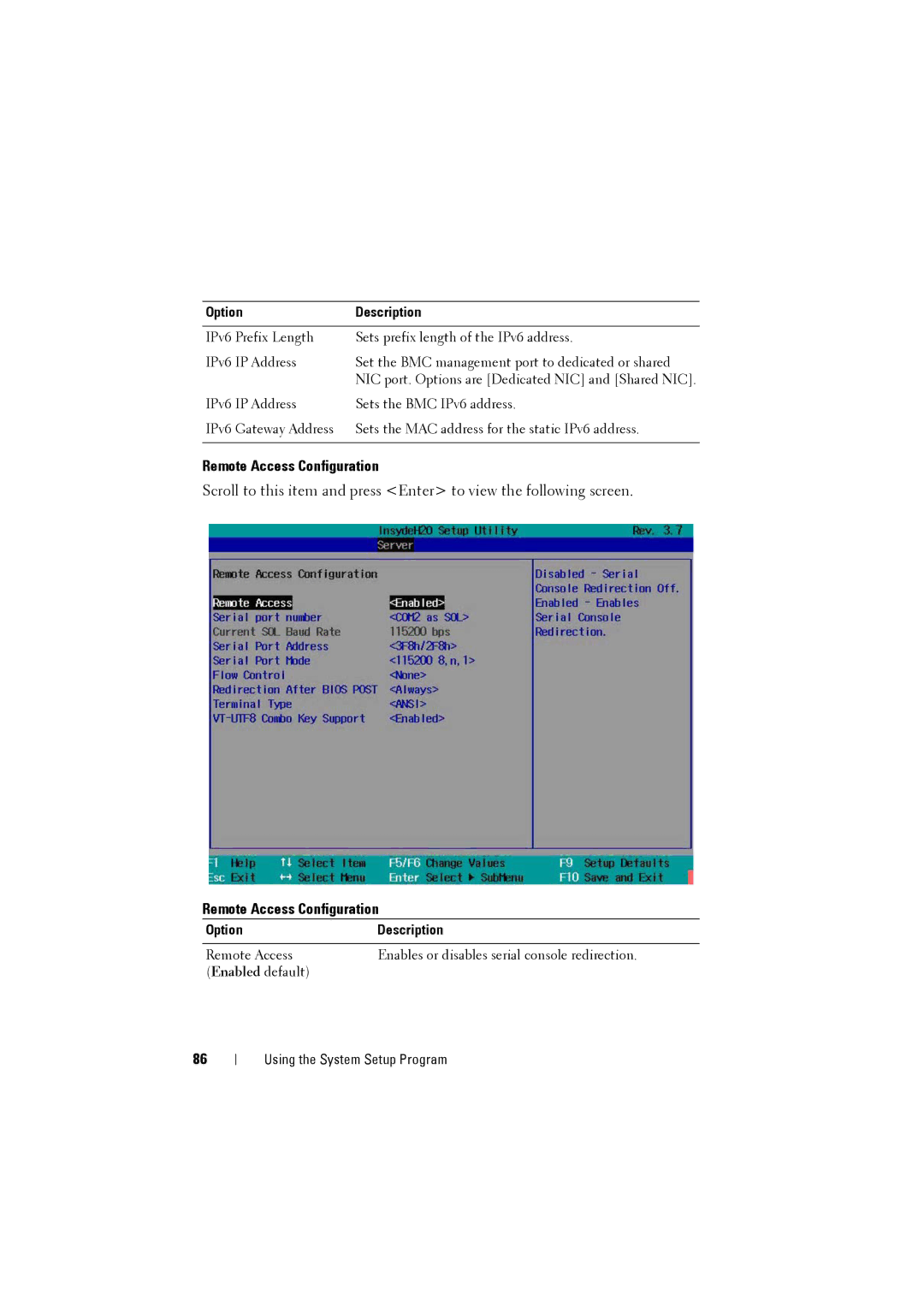 Dell C8220 owner manual Remote Access Configuration 