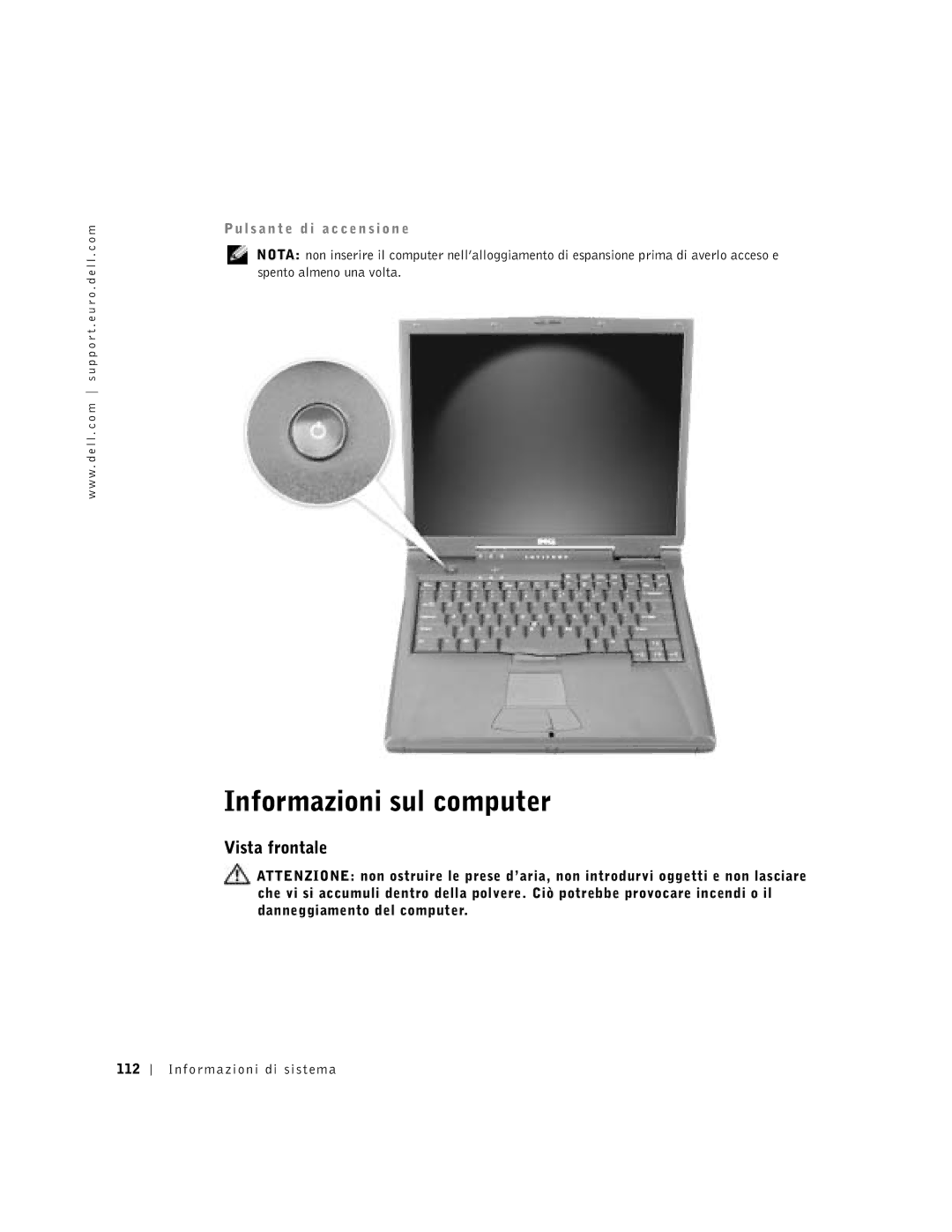 Dell C840 manual Informazioni sul computer, Vista frontale 