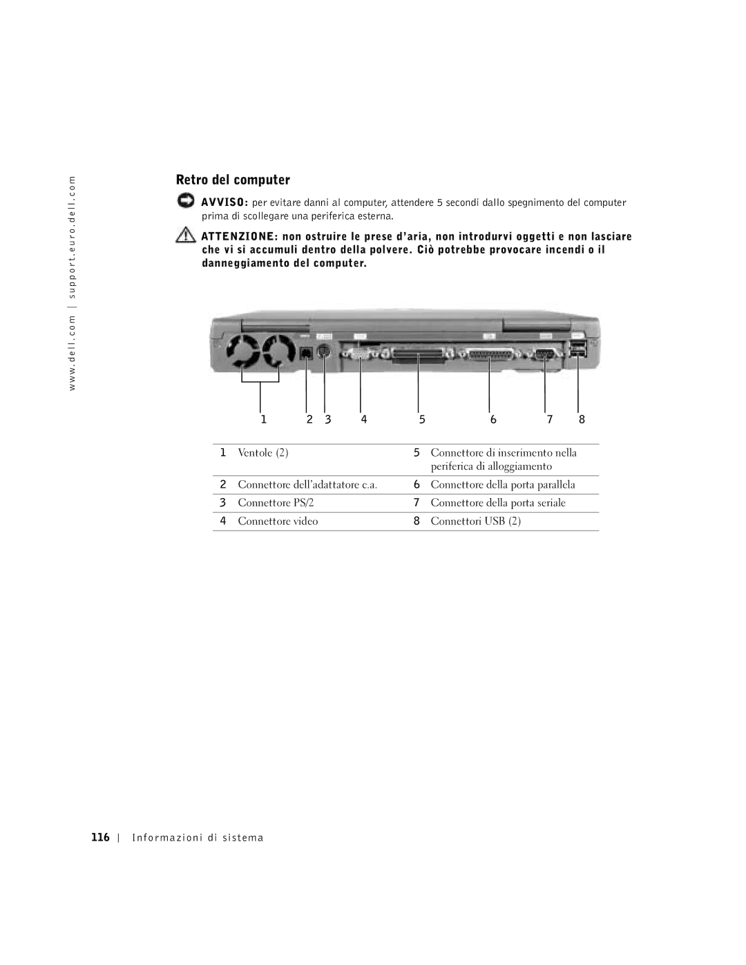 Dell C840 manual Retro del computer, Informazioni di sistema 