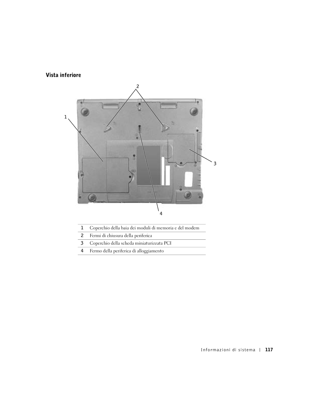 Dell C840 manual Vista inferiore, Informazioni di sistema 117 