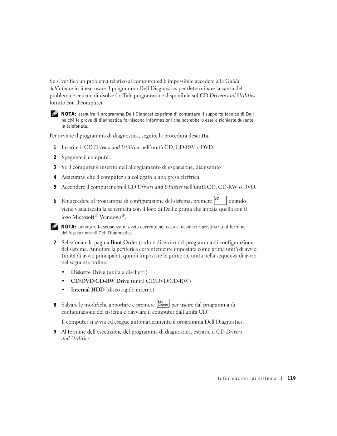 Dell C840 manual Informazioni di sistema 119 