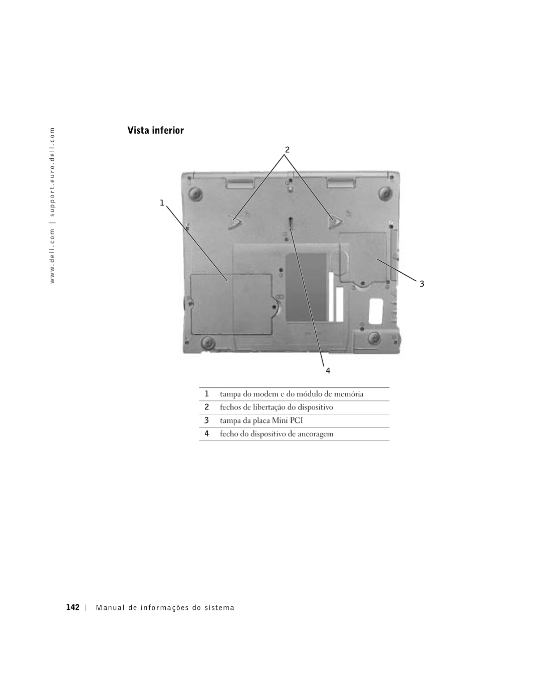 Dell C840 manual Vista inferior, Manual de informações do sistema 